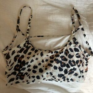 Aerie Leopard Print Longline Scoop Bikini Top - Size Large (L/G)